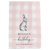 Bunny Rabbit Pink Gingham Gevor Bag Mittlere Geschenktüte (Rückseite)