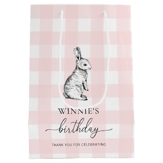 Bunny Rabbit Pink Gingham Gevor Bag Mittlere Geschenktüte (Rückseite)