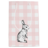 Bunny Rabbit Pink Gingham Gift Bag Mittlere Geschenktüte (Vorderseite)