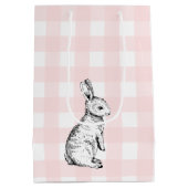 Bunny Rabbit Pink Gingham Gift Bag Mittlere Geschenktüte (Rückseite)