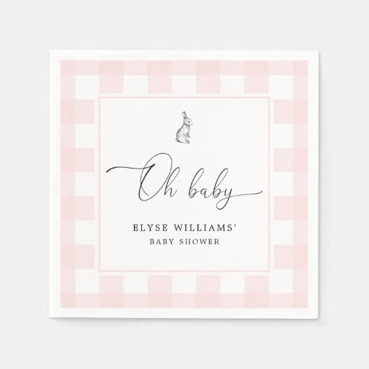 Bunny Rabbit Pink Gingham Oh Baby Paper Napkin Serviette (Vorderseite)