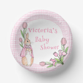 Bunny Rabbit Pink White Gingham Baby Dusche Pappteller