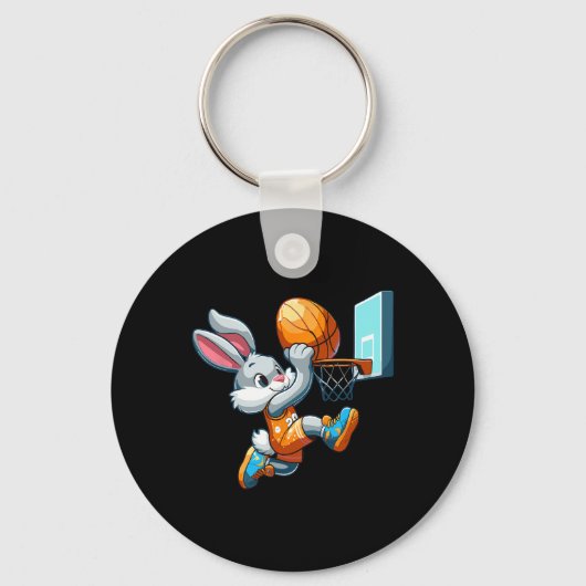 Bunny Rabbit Playing Dunking Bysketbyll Ostereier Schlüsselanhänger (Vorderseite)
