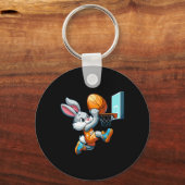 Bunny Rabbit Playing Dunking Bysketbyll Ostereier Schlüsselanhänger (Vorderseite)
