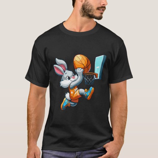 Bunny Rabbit Playing Dunking Bysketbyll Ostereier T-Shirt (Vorderseite)