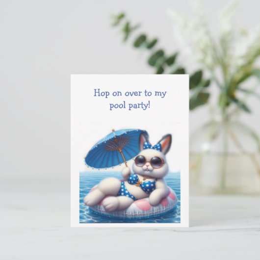 Bunny Rabbit Pool Party Einladung (Stehend Vorderseite)