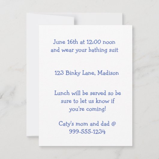 Bunny Rabbit Pool Party Einladung (Rückseite)