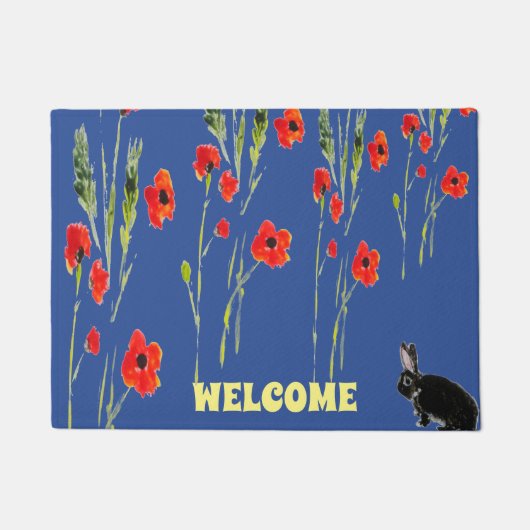 Bunny Rabbit Red Poppies Custom Fußmatte (Vorderseite)
