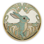 Bunny Rabbit Sage Green & Gold Art Deco Nouveau Keramikknauf (Vorderseite)