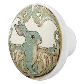Bunny Rabbit Sage Green & Gold Art Deco Nouveau Keramikknauf (Rechts)