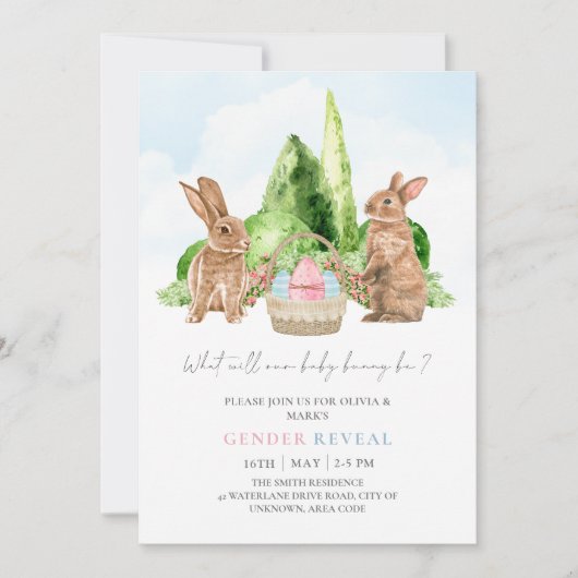 Bunny Rabbit Spring Easter Egg Baby Gender Reveal Einladung (Vorderseite)