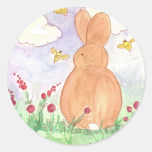 Bunny Rabbit Spring Garden Haustier Tierfarbe Runder Aufkleber (Vorderseite)