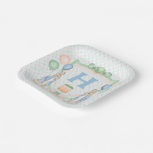 Bunny Rabbit Spring Monogram Pappteller (Gewinkelt)