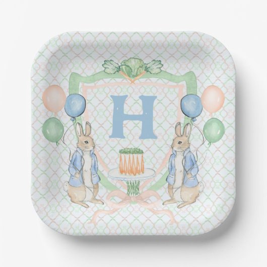 Bunny Rabbit Spring Monogram Pappteller (Vorderseite)