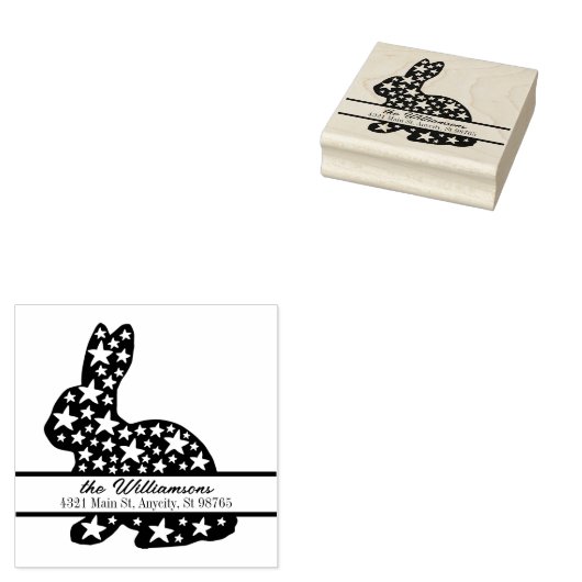 Bunny Rabbit Stars Monogram Rücksendeadresse Gummistempel (Stempel)
