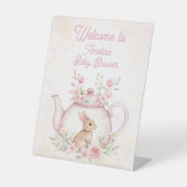Bunny Rabbit Tea Pot Floral Welcome Baby Shower Sockelschild (Vorderseite)