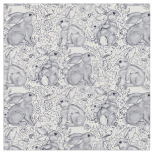 Bunny Rabbit Toile Muster Blau & Weiß Niedliche D Stoff
