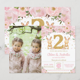 Bunny Rabbit Twin Girls 2. Geburtstag Twins Foto Einladung