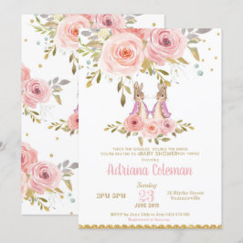 Bunny Rabbit Twin Girls Babydusche Einladung