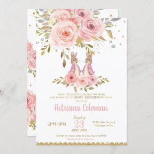 Bunny Rabbit Twin Girls Babydusche Einladung