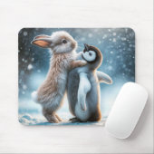 Bunny Rabbit umarmt einen Pinguin Mousepad (Mit Mouse)