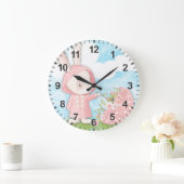 Bunny Rabbit Umbrella & Blume Große Wanduhr (Zuhause)