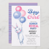 Bunny Rabbit und Balloon Gender Reveal Baby Dusche Einladung (Vorne/Hinten)
