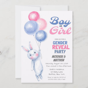 Bunny Rabbit und Balloon Gender Reveal Baby Dusche Einladung