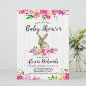 Bunny Rabbit Watercolor Bloral Baby Dusche Einladu Einladung (Stehend Vorderseite)