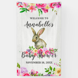 Bunny Rabbit Watercolor Bloral Baby Dusche Willkom Banner