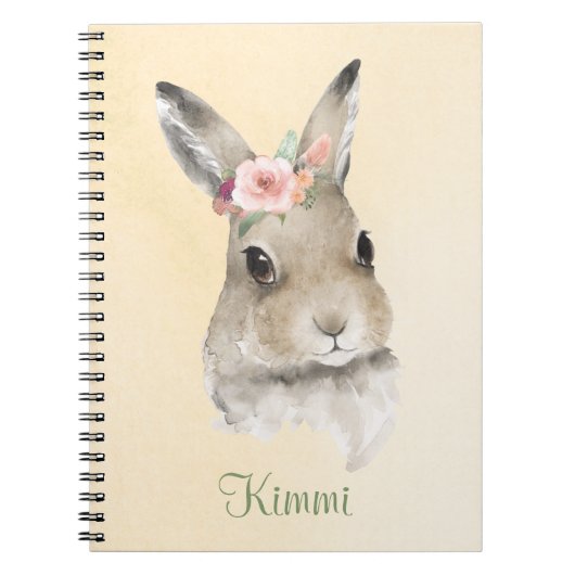 Bunny Rabbit Watercolor Floral Notizblock (Vorderseite)