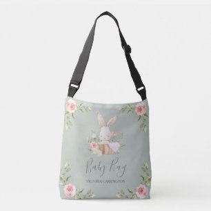 Bunny Rabbit Watercolor Sage Green Personalisiert Tragetaschen Mit Langen Trägern