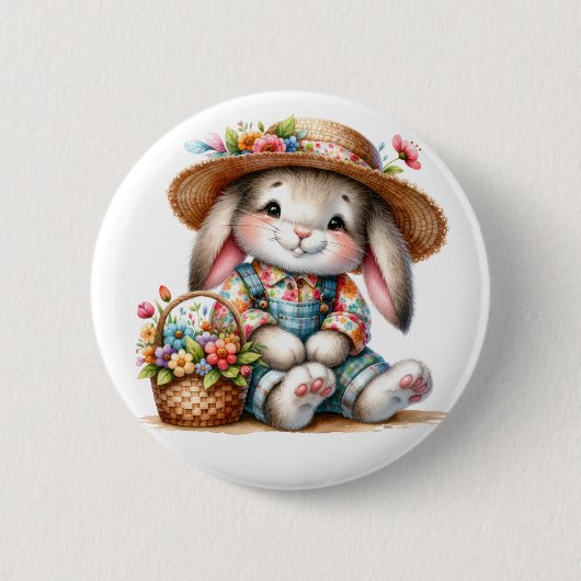 Bunny Rabbit With Florals Button (Vorderseite)