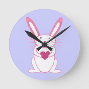 Bunny Rabbit with Heart Runde Wanduhr