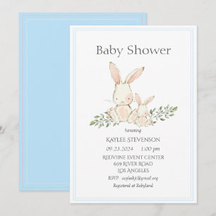 Bunny Rabbits Blue Modern Baby Shower Einladung