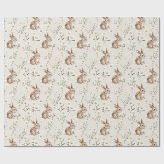 Bunny Rabbits Daisy Flowers Geschenkpapier (Flach)