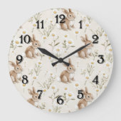Bunny Rabbits Daisy Flowers Nursery Große Wanduhr (Vorderseite)