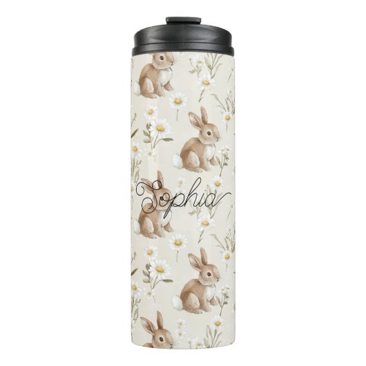Bunny Rabbits Daisy Flowers Thermosbecher (Vorderseite)