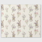 Bunny Rabbits Flowers Birthday Geschenkpapier (Flach)