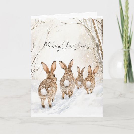 Bunny Rabbits in Snow Christmas Karte (Vorderseite)