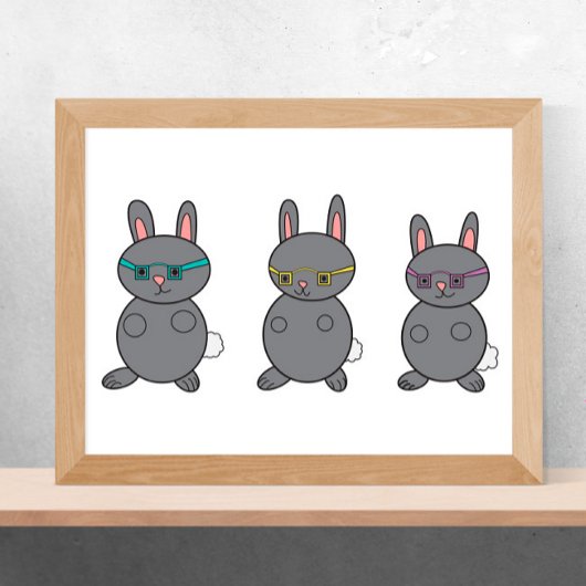 Bunny Rabbits mit Brillen Gray Poster