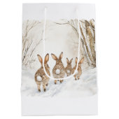 Bunny Rabbits Woods Snow Christmas Mittlere Geschenktüte (Rückseite)