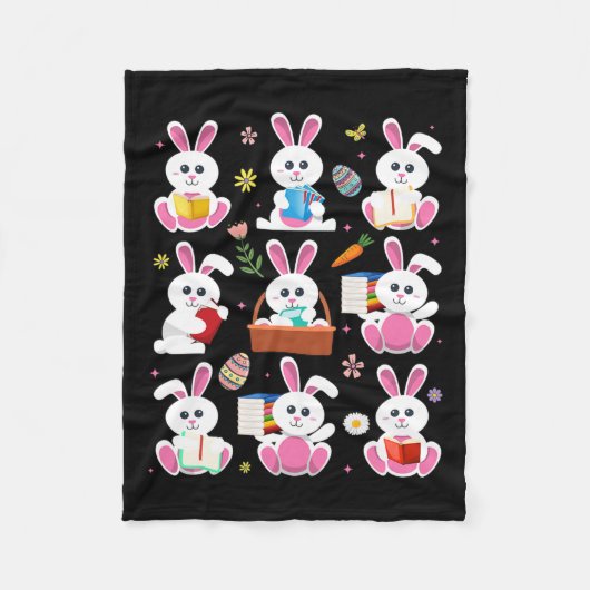 Bunny Reading Book Oaster Rabbit Bookworader B Fleecedecke (Vorderseite)