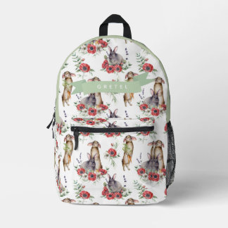 Bunny & Red Anemone Pattern Girl Bedruckter Rucksack