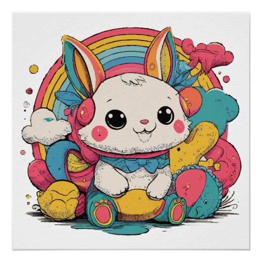 Bunny Regenbogen Glänzendes Poster (Vorderseite)