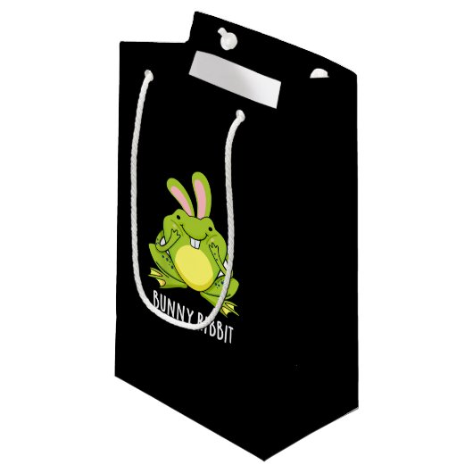 Bunny Ribbit Funny Rabbit Frosch Pun Dark BG Kleine Geschenktüte (Vorderseite Schrägansicht)