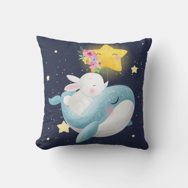 Bunny Riding A Whale Kissen (Vorderseite)