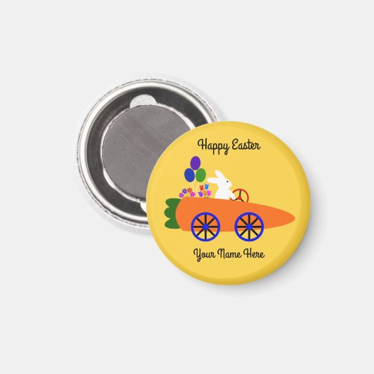 Bunny Riding Carrot Car #2 Round Magnet (Vorderseite/Rückseite)