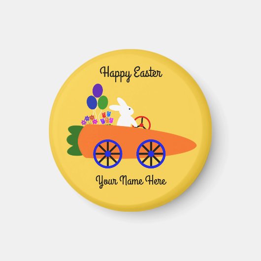 Bunny Riding Carrot Car #2 Round Magnet (Vorne)