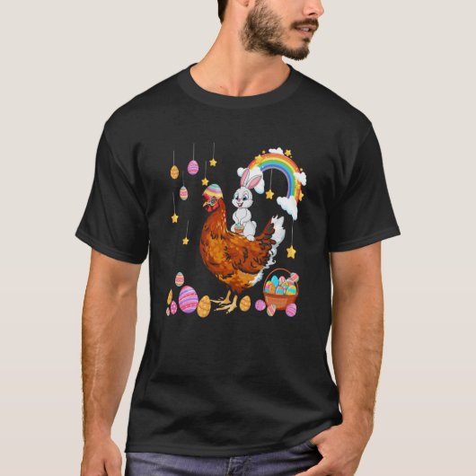 Bunny Riding Chicken Easter Day Costume Farmer Hun T-Shirt (Vorderseite)